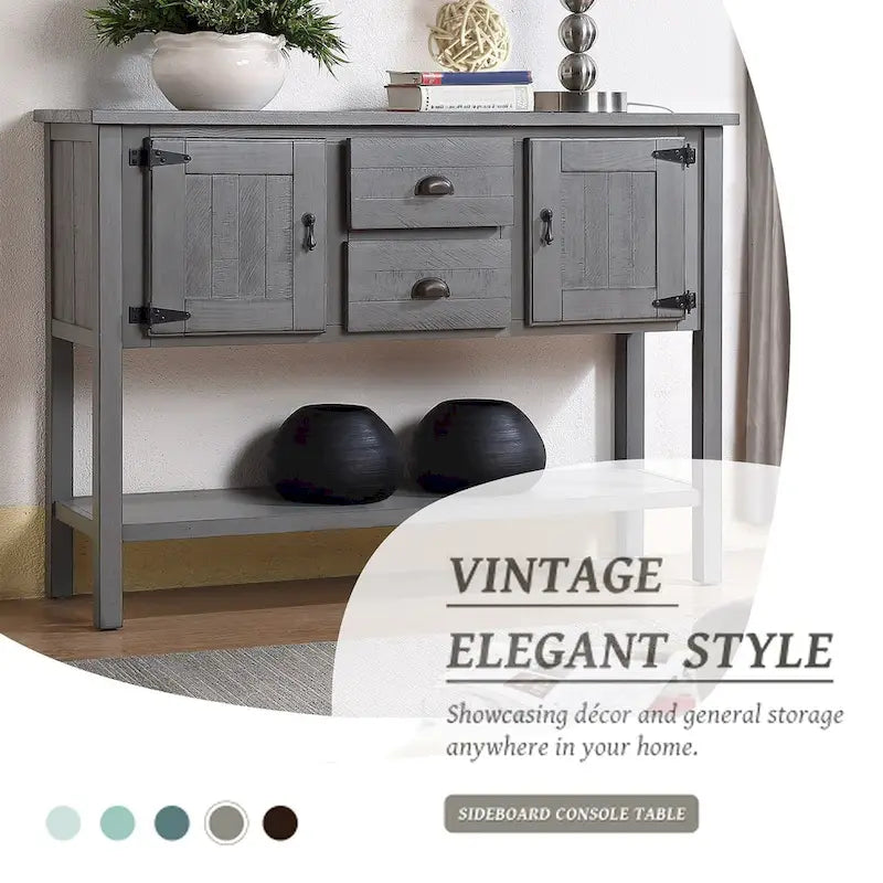 Nestfair 48 Tavolo Consolle Credenza in Legno Massello con 2 Cassetti e Ante e Ripiano Inferiore - N/D