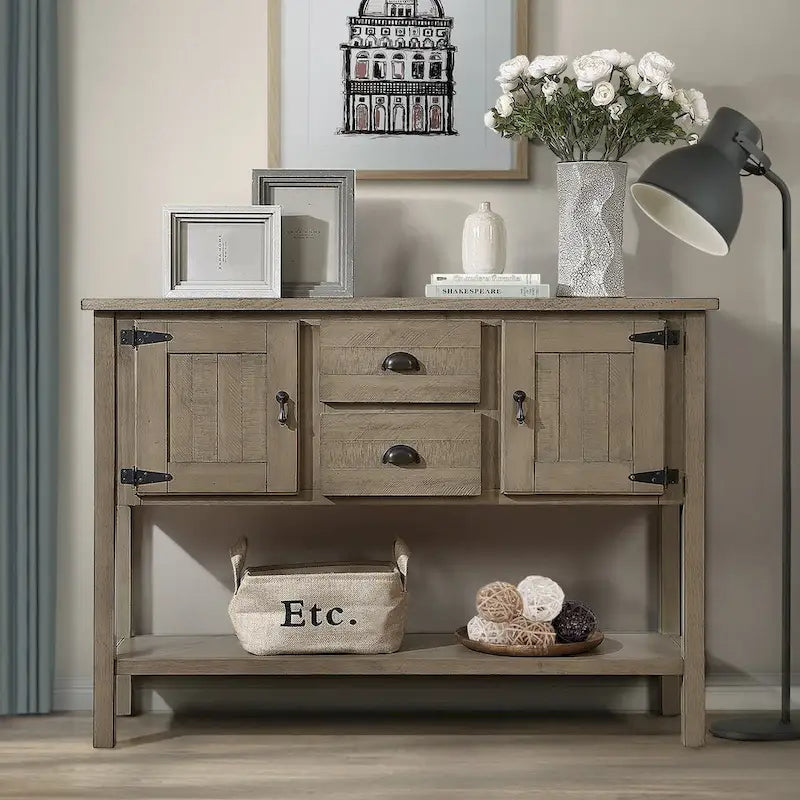 Nestfair 48 Tavolo Consolle Credenza in Legno Massello con 2 Cassetti e Ante e Ripiano Inferiore - N/D