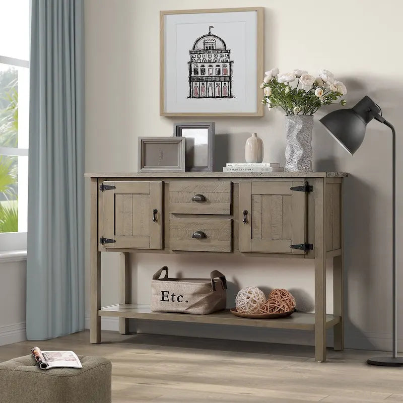 Nestfair 48 Tavolo Consolle Credenza in Legno Massello con 2 Cassetti e Ante e Ripiano Inferiore - N/D