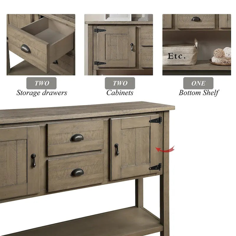 Nestfair 48 Tavolo Consolle Credenza in Legno Massello con 2 Cassetti e Ante e Ripiano Inferiore - N/D