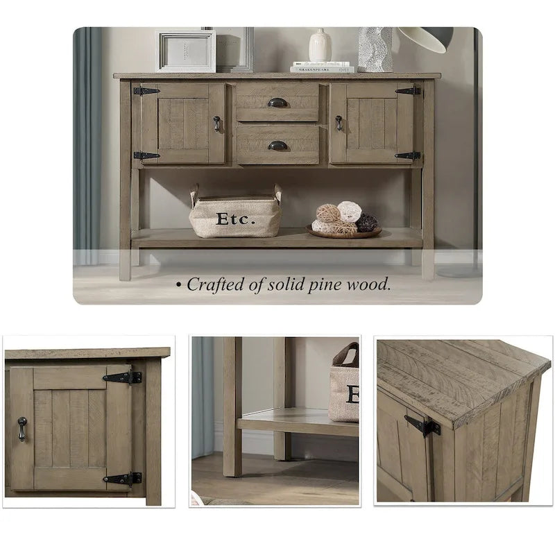 Nestfair 48 Tavolo Consolle Credenza in Legno Massello con 2 Cassetti e Ante e Ripiano Inferiore - N/D