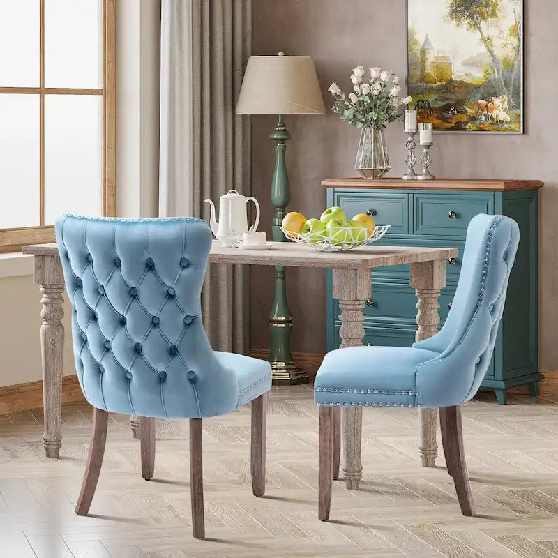 Lot de 2 chaises de salle à manger à oreilles tapissées de velours