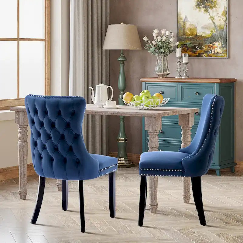 Lot de 2 chaises de salle à manger à oreilles tapissées de velours