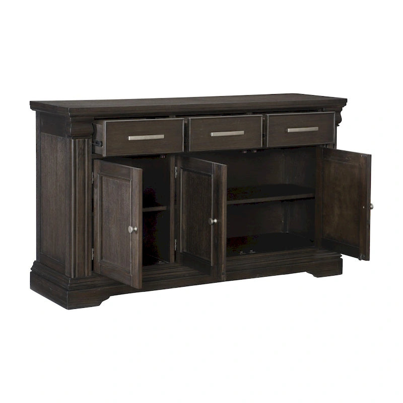 Madia Credenza Ruth da 60 pollici, 3 cassetti e 3 ante, Legno Marrone Rustico