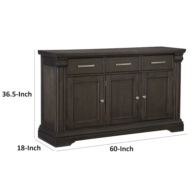 Madia Credenza Ruth da 60 pollici, 3 cassetti e 3 ante, Legno Marrone Rustico