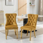 Set di 2 sedie da pranzo in velluto con borchie e gambe placcate oro