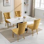 Set di 2 sedie da pranzo in velluto con borchie e gambe placcate oro