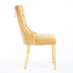 Set di 2 sedie da pranzo in velluto con borchie e gambe placcate oro