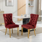 Set di 2 sedie da pranzo in velluto con borchie e gambe placcate oro