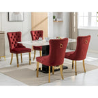 Set di 2 sedie da pranzo in velluto con borchie e gambe placcate oro
