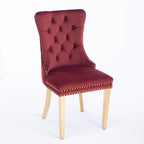 Set di 2 sedie da pranzo in velluto con borchie e gambe placcate oro