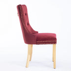 Set di 2 sedie da pranzo in velluto con borchie e gambe placcate oro