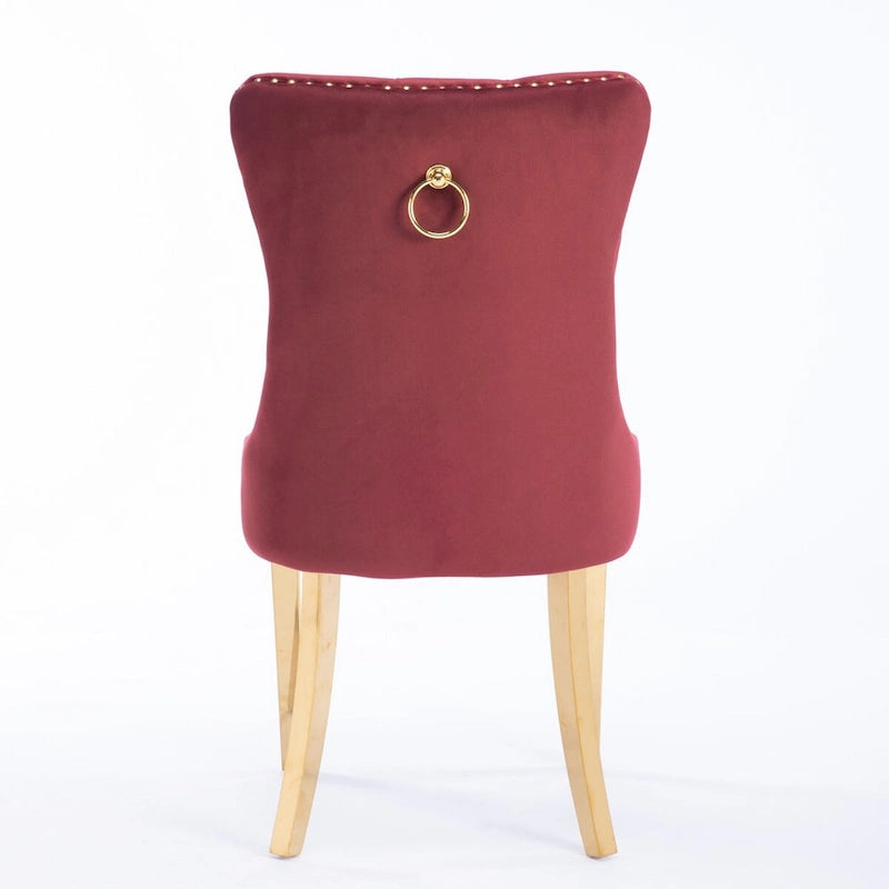 Set di 2 sedie da pranzo in velluto con borchie e gambe placcate oro