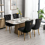 Set di 2 sedie da pranzo in velluto con borchie e gambe placcate oro