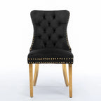Set di 2 sedie da pranzo in velluto con borchie e gambe placcate oro