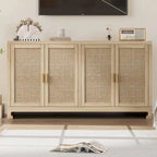 Madia/Mobile Contenitore in Rattan con 4 Ante e Scaffale - N/A