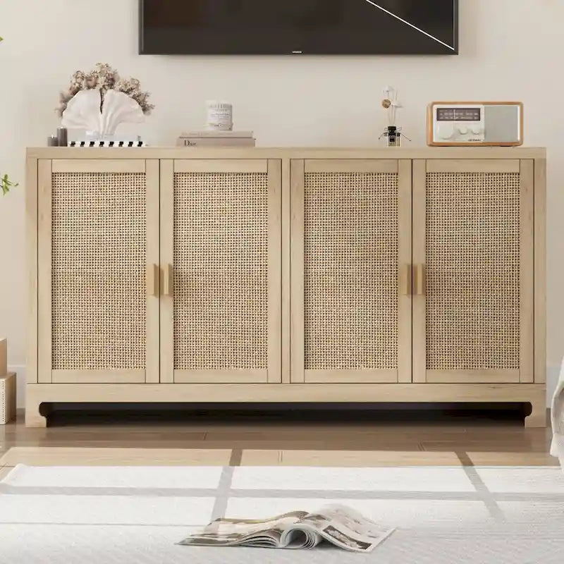 Madia/Mobile Contenitore in Rattan con 4 Ante e Scaffale - N/A