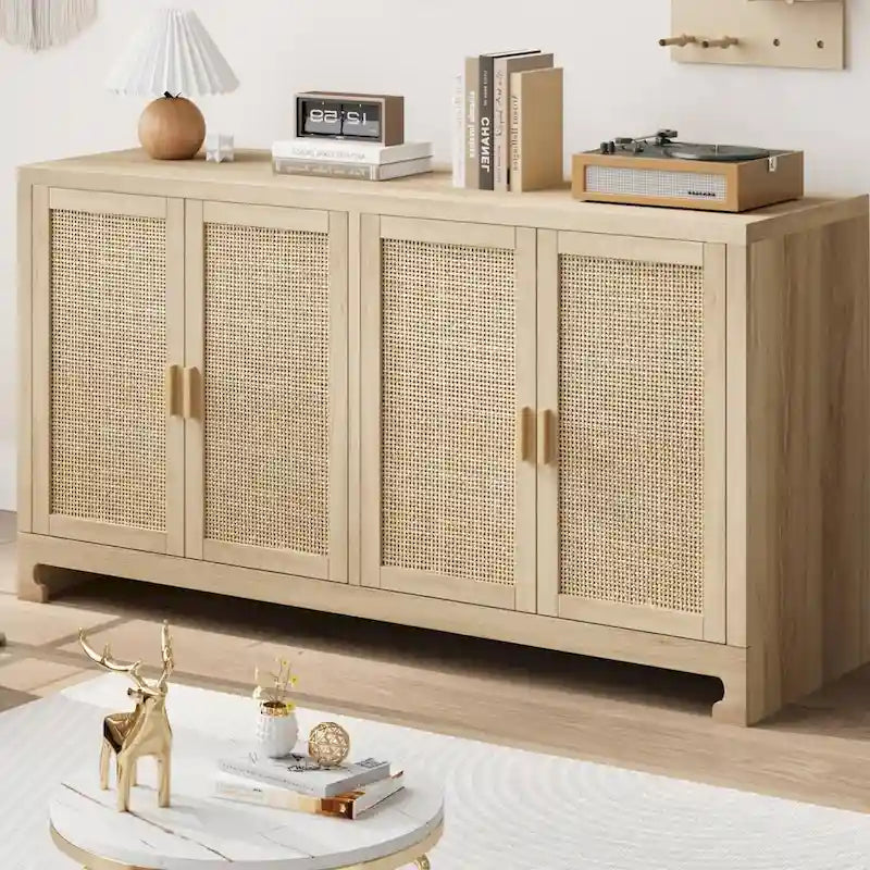 Madia/Mobile Contenitore in Rattan con 4 Ante e Scaffale - N/A