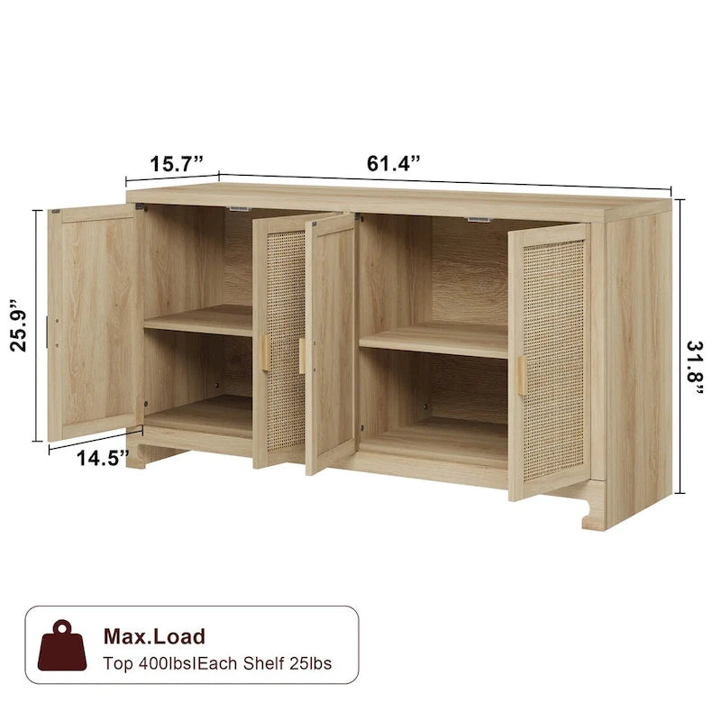 Madia/Mobile Contenitore in Rattan con 4 Ante e Scaffale - N/A