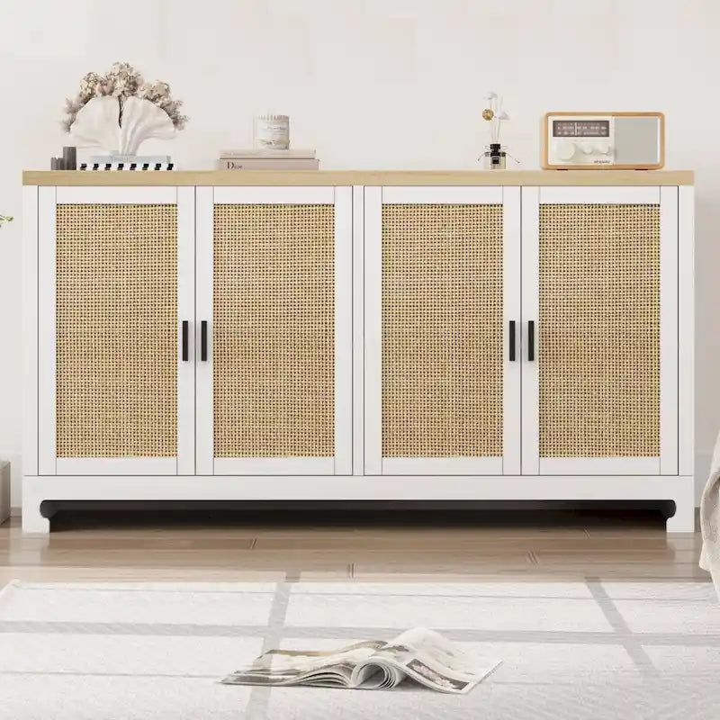 Madia/Mobile Contenitore in Rattan con 4 Ante e Scaffale - N/A