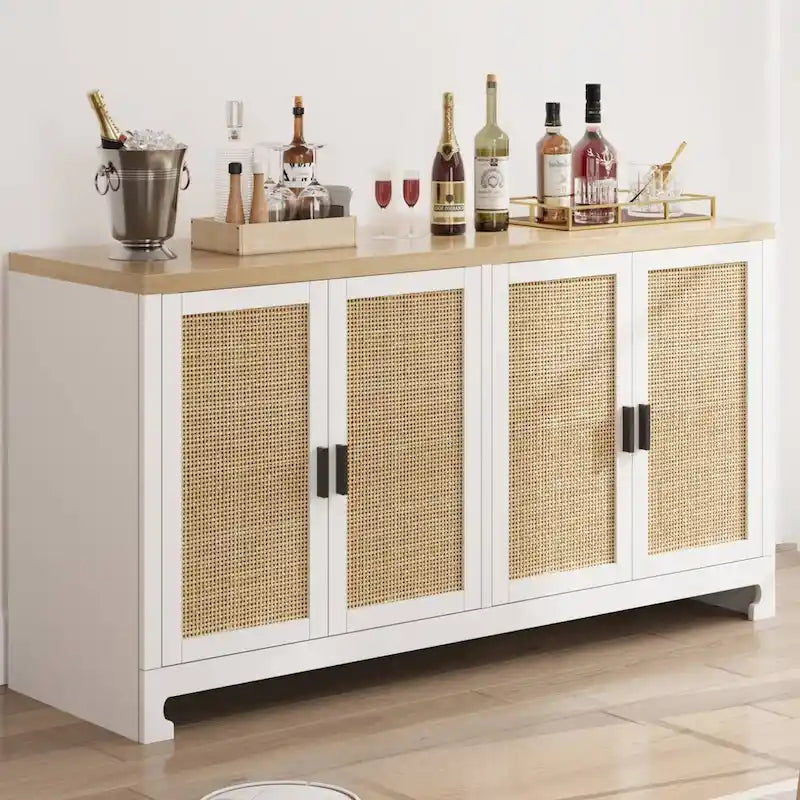 Madia/Mobile Contenitore in Rattan con 4 Ante e Scaffale - N/A