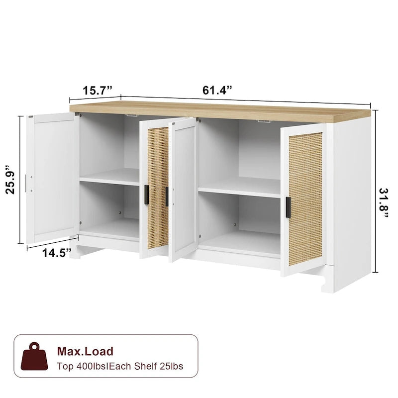 Madia/Mobile Contenitore in Rattan con 4 Ante e Scaffale - N/A