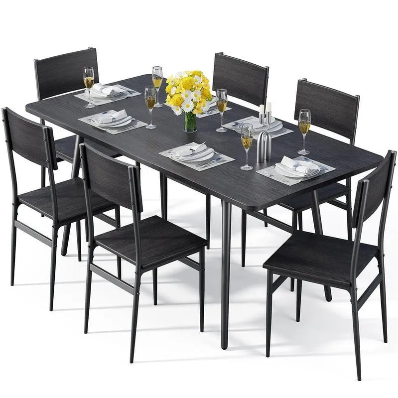 Set da 7 pezzi per tavolo da pranzo industriale da cucina con 6 sedie con schienale lungo