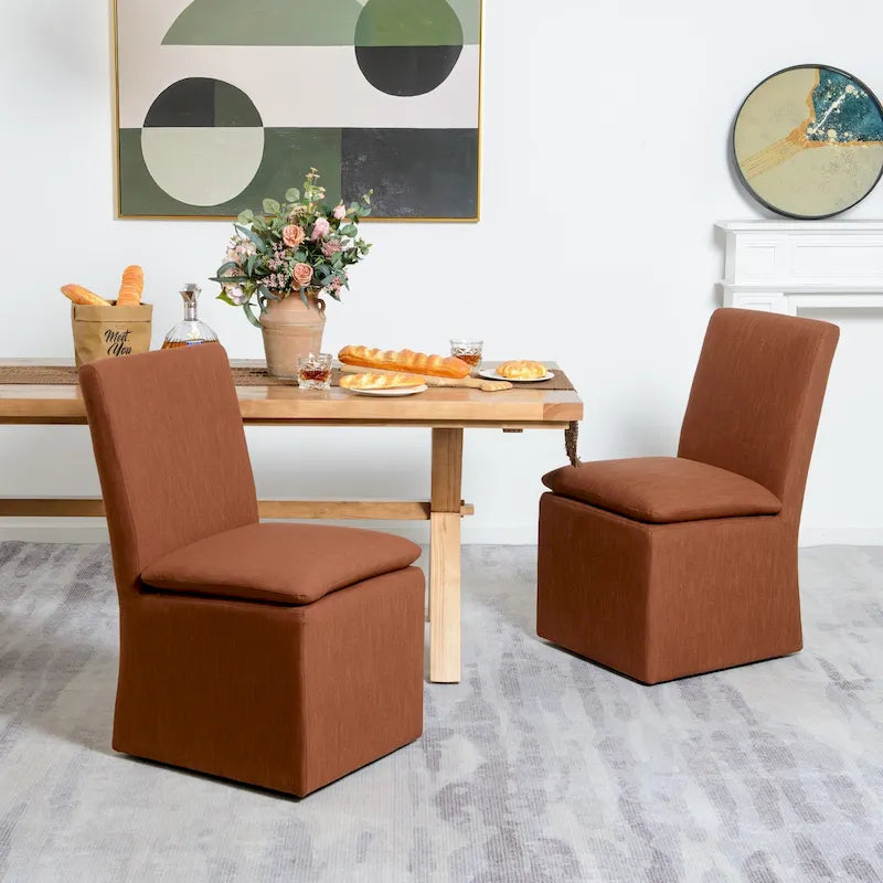 Sedia da pranzo laterale KINWELL 21 imbottita in tessuto performante con ruote (set da 2)