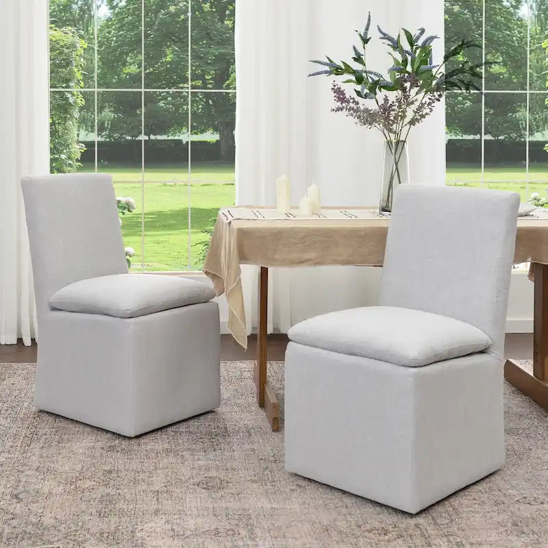 Chaise de salle à manger latérale rembourrée en tissu de performance KINWELL 21 avec roulettes (lot de 2)