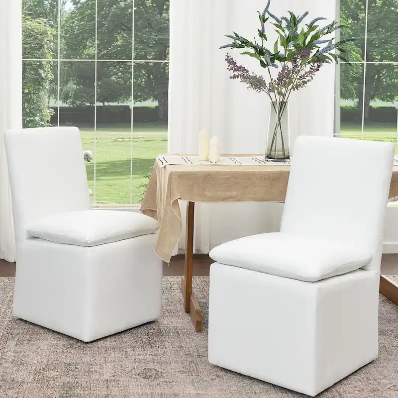 KINWELL 21 Performance Fabric Upholstered Dining Side Chair with Casters (Set of 2)