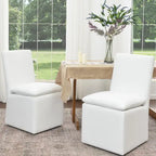 KINWELL 21 Performance Fabric Upholstered Dining Side Chair with Casters (Set of 2)