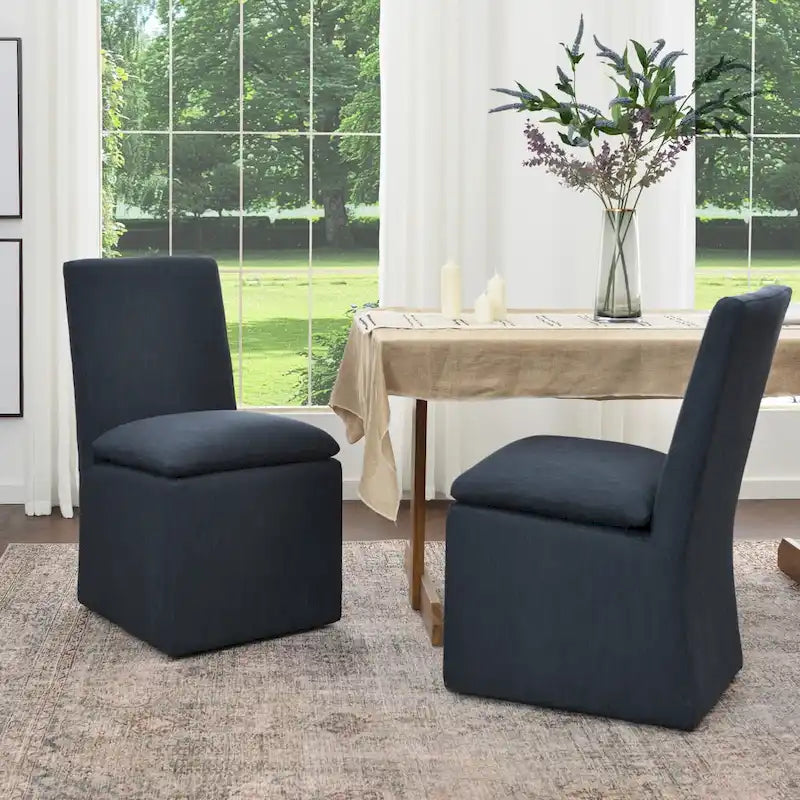 Sedia da pranzo laterale KINWELL 21 imbottita in tessuto performante con ruote (set da 2)