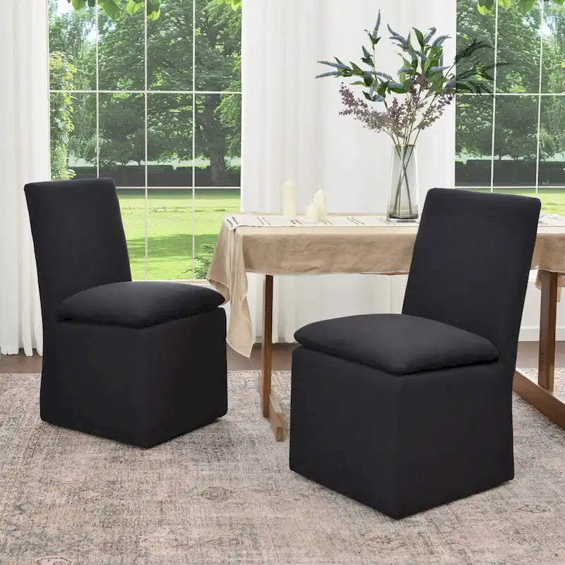 Sedia da pranzo laterale KINWELL 21 imbottita in tessuto performante con ruote (set da 2)