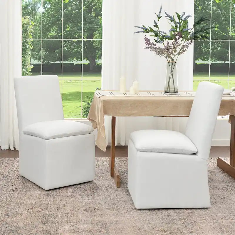 Sedia da pranzo laterale KINWELL 21 imbottita in tessuto performante con ruote (set da 2)