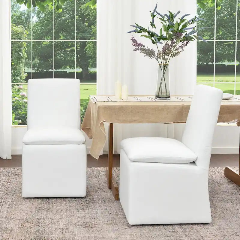 Sedia da pranzo laterale KINWELL 21 imbottita in tessuto performante con ruote (set da 2)