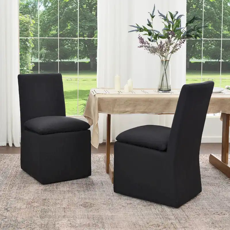 Sedia da pranzo laterale KINWELL 21 imbottita in tessuto performante con ruote (set da 2)