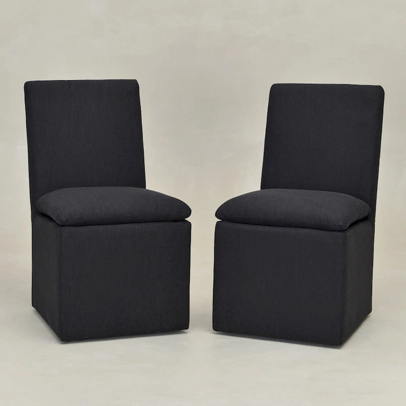 Sedia da pranzo laterale KINWELL 21 imbottita in tessuto performante con ruote (set da 2)