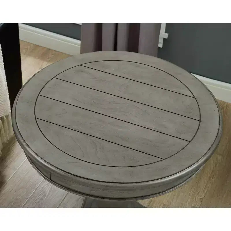 Tavolino rotondo con piedistallo in legno, grigio