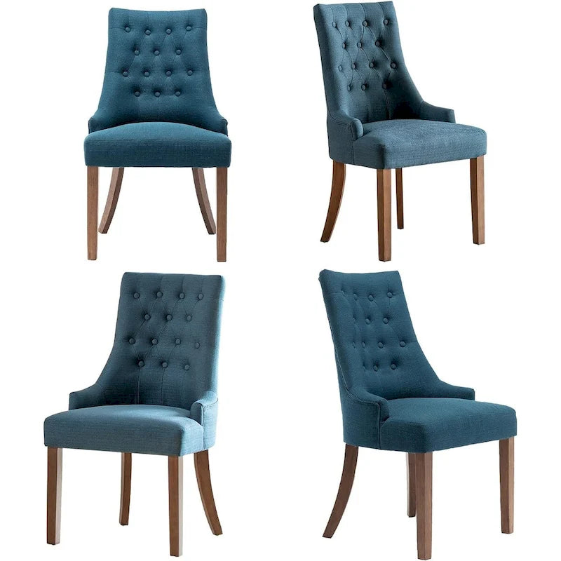 Sedie da Pranzo Imbottite con Schienale Alto (Wingback), Set da 2, Sedie da Pranzo in Tessuto con Bottoni Trapuntati