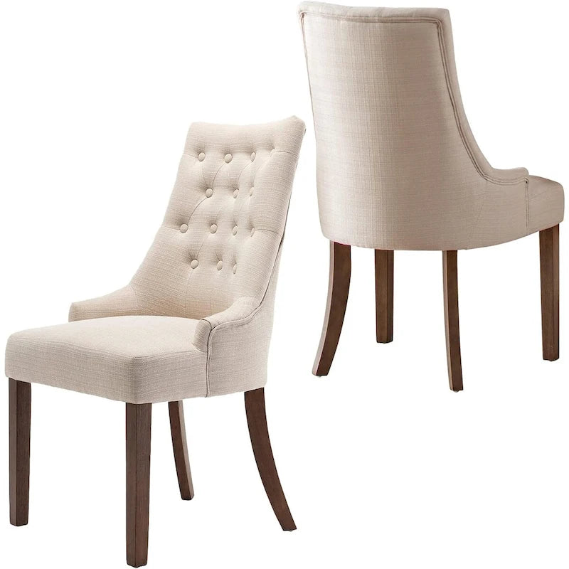 Lot de 2 chaises de salle à manger capitonnées avec dossier à oreilles, chaises d'appoint en tissu avec boutons touffetés