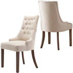 Lot de 2 chaises de salle à manger capitonnées avec dossier à oreilles, chaises d'appoint en tissu avec boutons touffetés