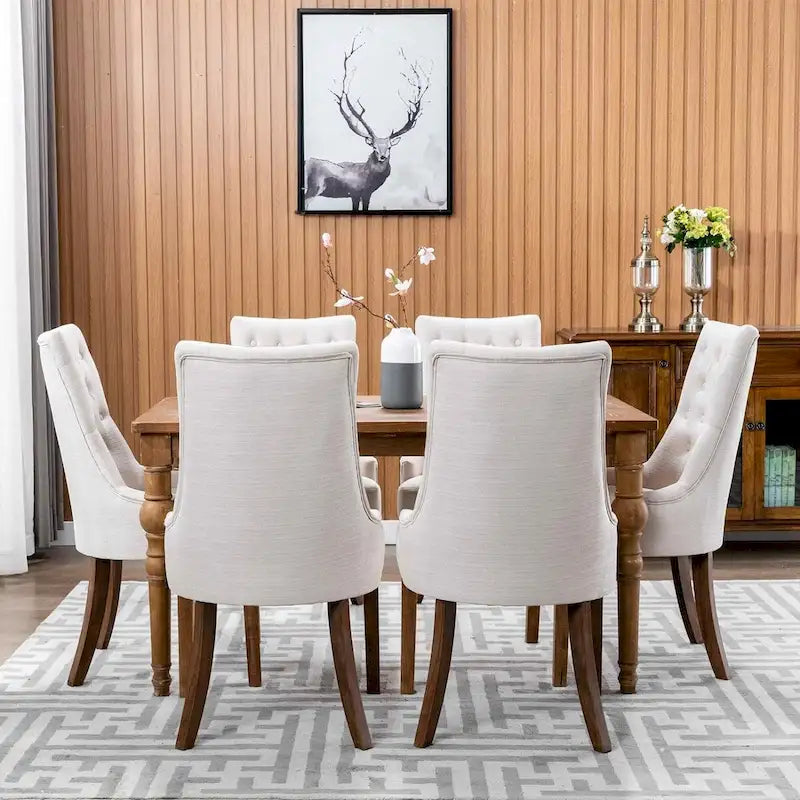 Lot de 2 chaises de salle à manger capitonnées avec dossier à oreilles, chaises d'appoint en tissu avec boutons touffetés