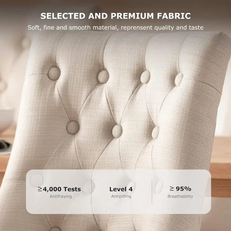 Lot de 2 chaises de salle à manger capitonnées avec dossier à oreilles, chaises d'appoint en tissu avec boutons touffetés