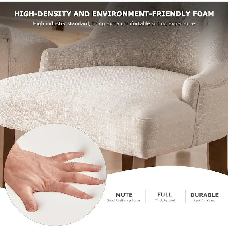 Lot de 2 chaises de salle à manger capitonnées avec dossier à oreilles, chaises d'appoint en tissu avec boutons touffetés