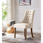 Lot de 2 chaises de salle à manger capitonnées avec dossier à oreilles, chaises d'appoint en tissu avec boutons touffetés