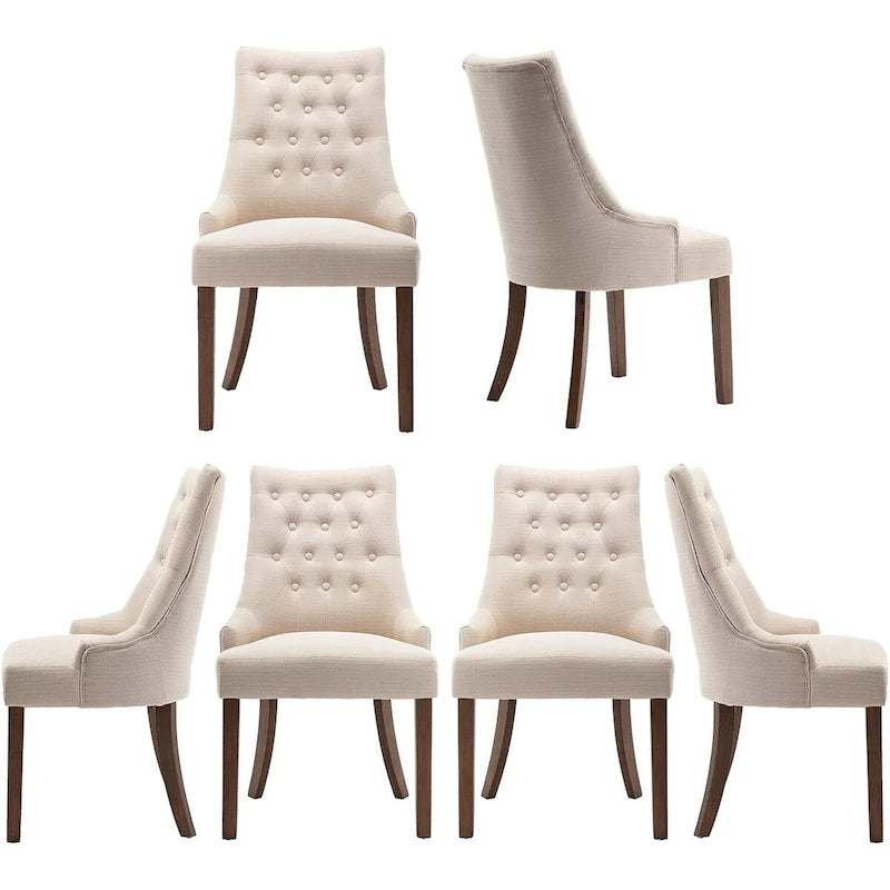Lot de 2 chaises de salle à manger capitonnées avec dossier à oreilles, chaises d'appoint en tissu avec boutons touffetés