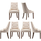 Lot de 2 chaises de salle à manger capitonnées avec dossier à oreilles, chaises d'appoint en tissu avec boutons touffetés