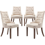 Lot de 2 chaises de salle à manger capitonnées avec dossier à oreilles, chaises d'appoint en tissu avec boutons touffetés