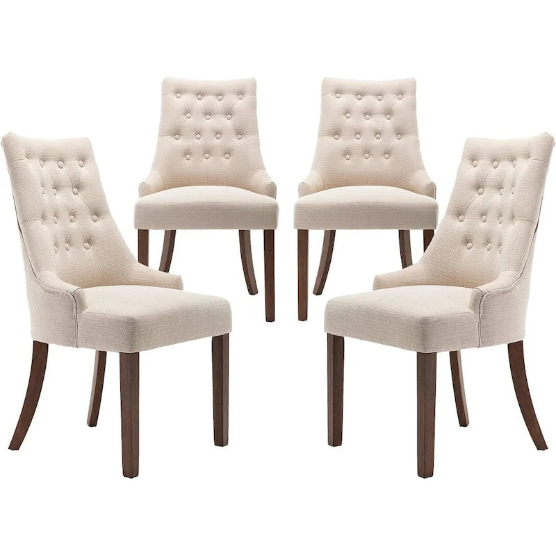 Lot de 2 chaises de salle à manger capitonnées avec dossier à oreilles, chaises d'appoint en tissu avec boutons touffetés