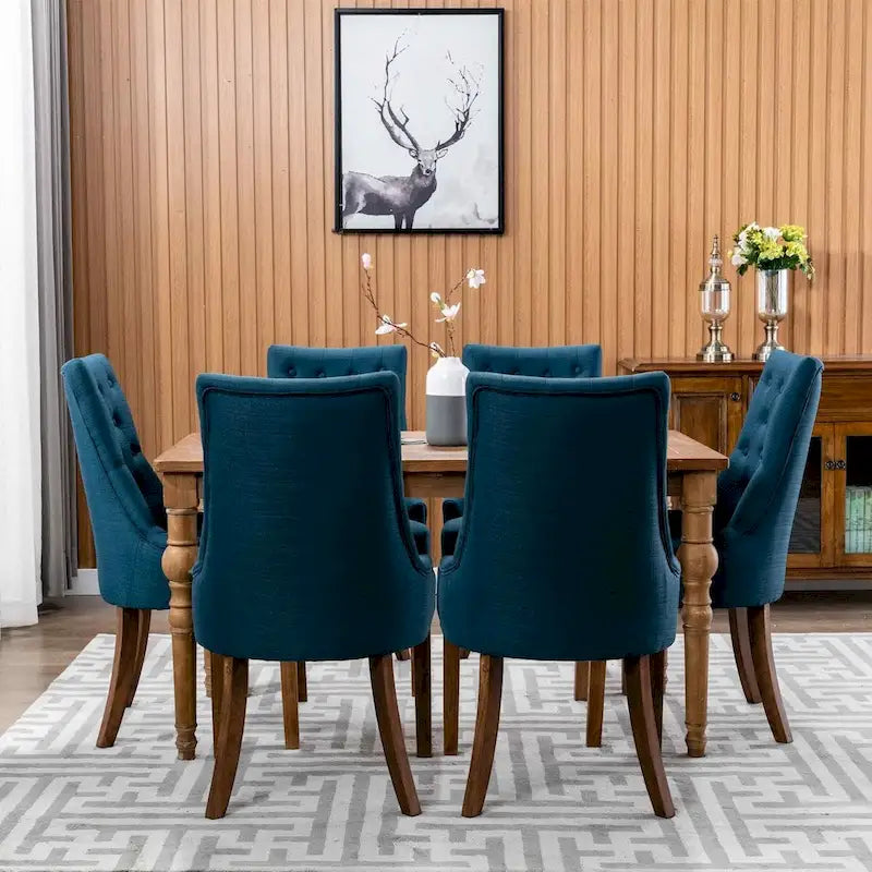 Lot de 2 chaises de salle à manger capitonnées avec dossier à oreilles, chaises d'appoint en tissu avec boutons touffetés